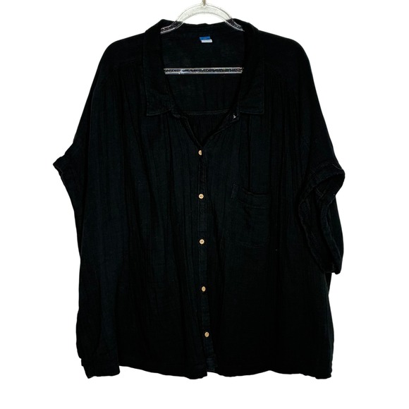 Old Navy Tops - Old Navy XXL Womens Black Cotton Gauze Oversized Shirt Button Down Boxy Oversize